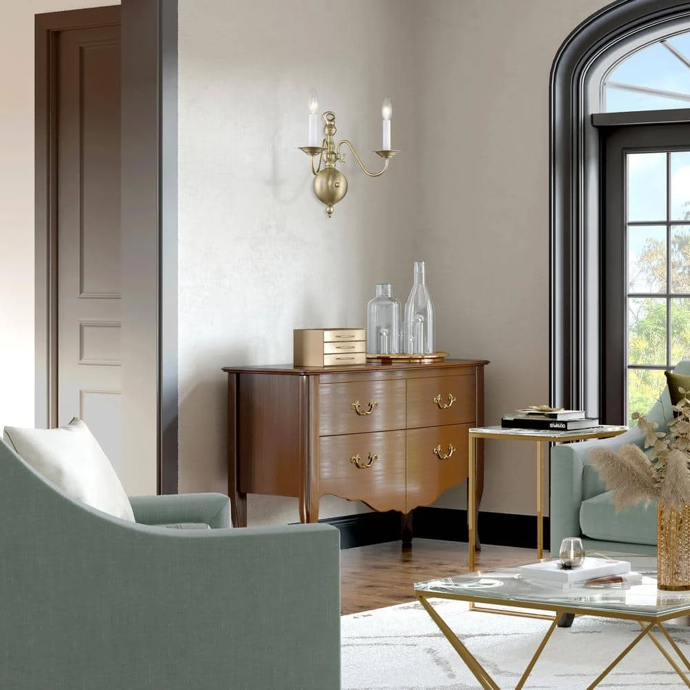 Williamsburgh 2 Light Antique Brass Wall Sconce by Livex Lighting 2 Williamsburgh 2 Light Antique Brass Wall Sconce by Livex Lighting - Image 2