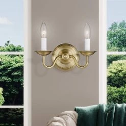 Williamsburgh 2 Light Antique Brass Wall Sconce by Livex Lighting -Livex Lighting shop antique brass livex lighting wall sconces 5018 01 40 1000