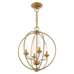 Arabella 4 Light Antique Gold Leaf Convertible Mini Chandelier/Ceiling Mount by Livex Lighting -Livex Lighting shop antique gold leaf livex lighting chandeliers 40914 48 1f 1000