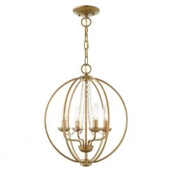 Arabella 4 Light Antique Gold Leaf Convertible Mini Chandelier/Ceiling Mount by Livex Lighting