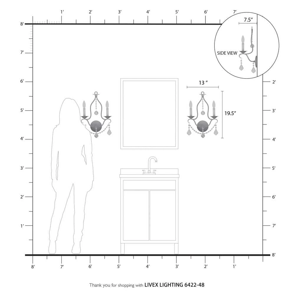 Chesterfield 2 Light Antique Gold Leaf Wall Sconce by Livex Lighting 7 Chesterfield 2 Light Antique Gold Leaf Wall Sconce by Livex Lighting - Image 7