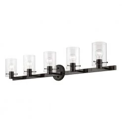 Munich 42 in. 5-Light Black Chrome Vanity Light with Clear Glass by Livex Lighting -Livex Lighting shop black chrome livex lighting vanity lighting 17235 46 1f 1000