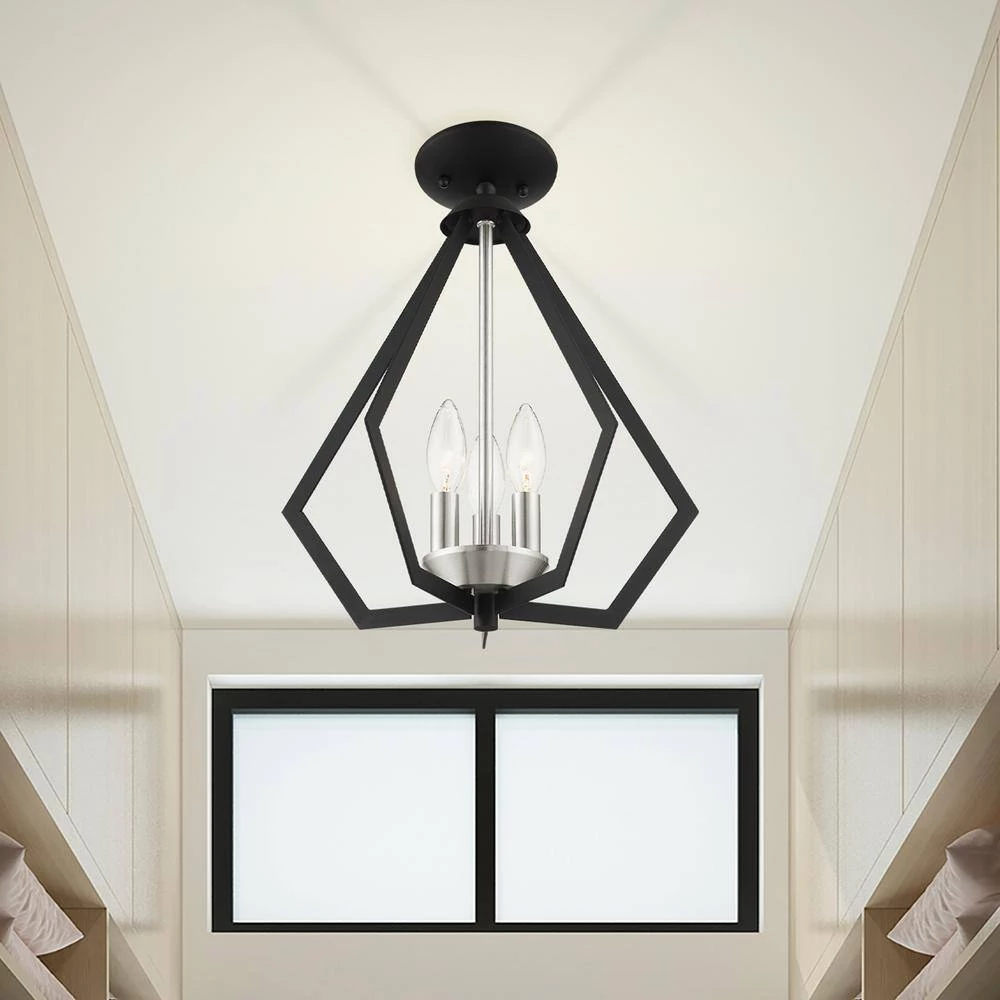 Prism 3 Light Black with Brushed Nickel Cluster Convertible Semi Flush/Pendant by Livex Lighting 3 Prism 3 Light Black with Brushed Nickel Cluster Convertible Semi Flush/Pendant by Livex Lighting - Image 3