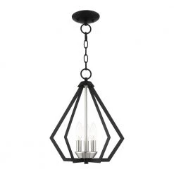 Prism 3 Light Black with Brushed Nickel Cluster Convertible Semi Flush/Pendant by Livex Lighting