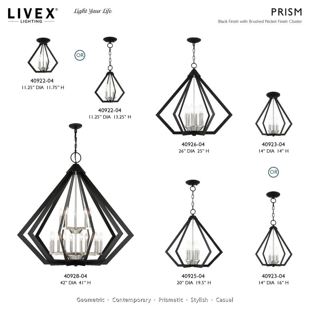 Prism 3 Light Black with Brushed Nickel Cluster Convertible Semi Flush/Pendant by Livex Lighting 12 Prism 3 Light Black with Brushed Nickel Cluster Convertible Semi Flush/Pendant by Livex Lighting - Image 12