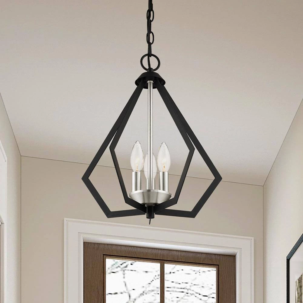 Prism 3 Light Black with Brushed Nickel Cluster Convertible Semi Flush/Pendant by Livex Lighting 2 Prism 3 Light Black with Brushed Nickel Cluster Convertible Semi Flush/Pendant by Livex Lighting - Image 2