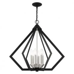 Prism 6 Light Black with Brushed Nickel Cluster Chandelier by Livex Lighting -Livex Lighting shop black livex lighting chandeliers 40926 04 4f 1000