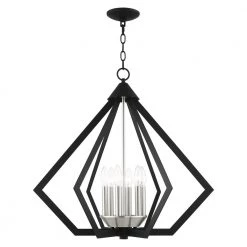 Prism 6 Light Black with Brushed Nickel Cluster Chandelier by Livex Lighting
