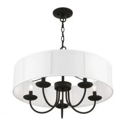 Brookdale 5-Light Black Pendant Light with Fabric Shade by Livex Lighting -Livex Lighting shop black livex lighting chandeliers 42985 04 1f 1000