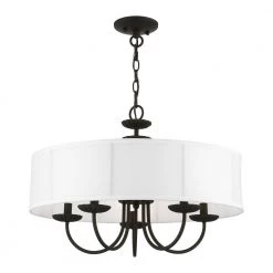 Brookdale 5-Light Black Pendant Light with Fabric Shade by Livex Lighting -Livex Lighting shop black livex lighting chandeliers 42985 04 c3 1000