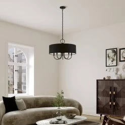 Birchwood 5-Light Black Pendant Light with Fabric Shade by Livex Lighting -Livex Lighting shop black livex lighting chandeliers 43445 04 66 1000