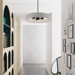 Elmhurst 4-Light Black Medium Hardback Drum Pendant with Urban Gray Shade with White Fabric Inside by Livex Lighting -Livex Lighting shop black livex lighting chandeliers 46144 04 fa 1000