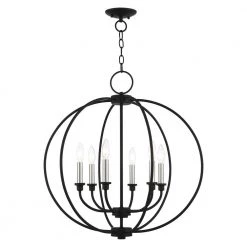 Milania 6 Light Black with Brushed Nickel Accents Chandelier by Livex Lighting