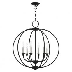 Milania 6 Light Black with Brushed Nickel Accents Chandelier by Livex Lighting -Livex Lighting shop black livex lighting chandeliers 4666 04 c3 1000