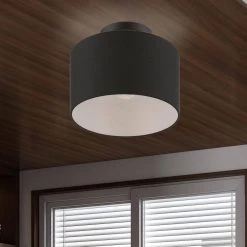 Bainbridge 10 in. 1-Light Black Semi-Flush Mount with Black Fabric Shade with White Inside by Livex Lighting -Livex Lighting shop black livex lighting flush mount lights 45662 04 44 1000