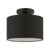 Bainbridge 10 in. 1-Light Black Semi-Flush Mount with Black Fabric Shade with White Inside by Livex Lighting