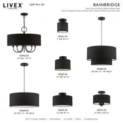 Bainbridge 10 in. 1-Light Black Semi-Flush Mount with Black Fabric Shade with White Inside by Livex Lighting -Livex Lighting shop black livex lighting flush mount lights 45662 04 fa 1000