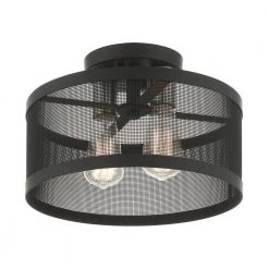 Industro 2 Light Black with Brushed Nickel Accents Semi Flush Mount by Livex Lighting -Livex Lighting shop black livex lighting flush mount lights 46217 04 1f 1000