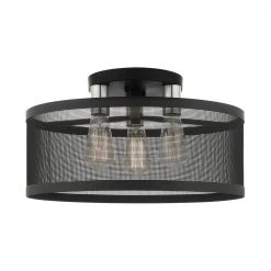 Industro 3 Light Black with Brushed Nickel Accents Semi Flush Mount by Livex Lighting -Livex Lighting shop black livex lighting flush mount lights 46219 04 4f 1000
