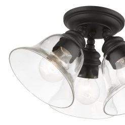 Moreland 14.5 in. 3-Light Black Large Semi-Flush Mount with Hand Blown Clear Glass by Livex Lighting -Livex Lighting shop black livex lighting flush mount lights 46489 04 1f 1000
