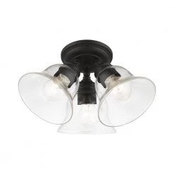 Moreland 14.5 in. 3-Light Black Large Semi-Flush Mount with Hand Blown Clear Glass by Livex Lighting -Livex Lighting shop black livex lighting flush mount lights 46489 04 4f 1000