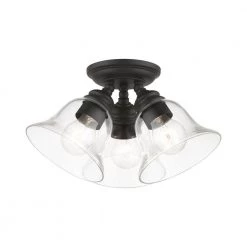 Moreland 14.5 in. 3-Light Black Large Semi-Flush Mount with Hand Blown Clear Glass by Livex Lighting -Livex Lighting shop black livex lighting flush mount lights 46489 04 c3 1000