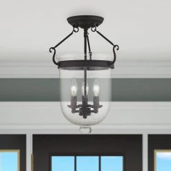 Jefferson 3 Light Black Semi Flush Mount by Livex Lighting -Livex Lighting shop black livex lighting flush mount lights 5082 04 a0 1000