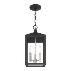 Nyack 3 Light Black with Brushed Nickel Cluster Outdoor Pendant Lantern by Livex Lighting -Livex Lighting shop black livex lighting outdoor pendant lights 20593 04 1f 1000