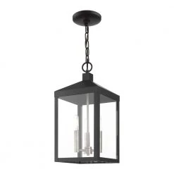 Nyack 3 Light Black with Brushed Nickel Cluster Outdoor Pendant Lantern by Livex Lighting -Livex Lighting shop black livex lighting outdoor pendant lights 20593 04 44 1000