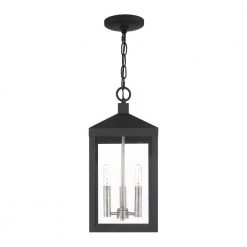 Nyack 3 Light Black with Brushed Nickel Cluster Outdoor Pendant Lantern by Livex Lighting -Livex Lighting shop black livex lighting outdoor pendant lights 20593 04 4f 1000