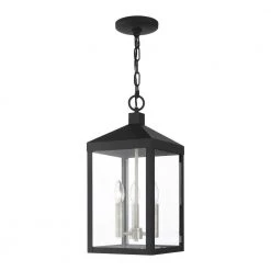 Nyack 3 Light Black with Brushed Nickel Cluster Outdoor Pendant Lantern by Livex Lighting -Livex Lighting shop black livex lighting outdoor pendant lights 20593 04 76 1000