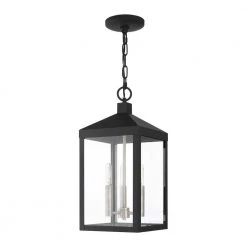 Nyack 3 Light Black with Brushed Nickel Cluster Outdoor Pendant Lantern by Livex Lighting -Livex Lighting shop black livex lighting outdoor pendant lights 20593 04 c3 1000