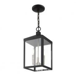 Nyack 3 Light Black with Brushed Nickel Cluster Outdoor Pendant Lantern by Livex Lighting -Livex Lighting shop black livex lighting outdoor pendant lights 20593 04 fa 1000