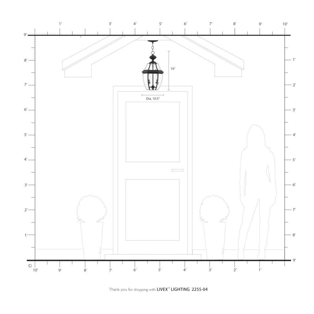 Monterey 2 Light Black Outdoor Pendant Lantern by Livex Lighting 4 Monterey 2 Light Black Outdoor Pendant Lantern by Livex Lighting - Image 4