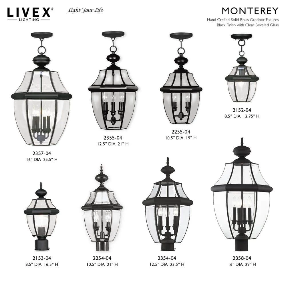 Monterey 2 Light Black Outdoor Pendant Lantern by Livex Lighting 8 Monterey 2 Light Black Outdoor Pendant Lantern by Livex Lighting - Image 8