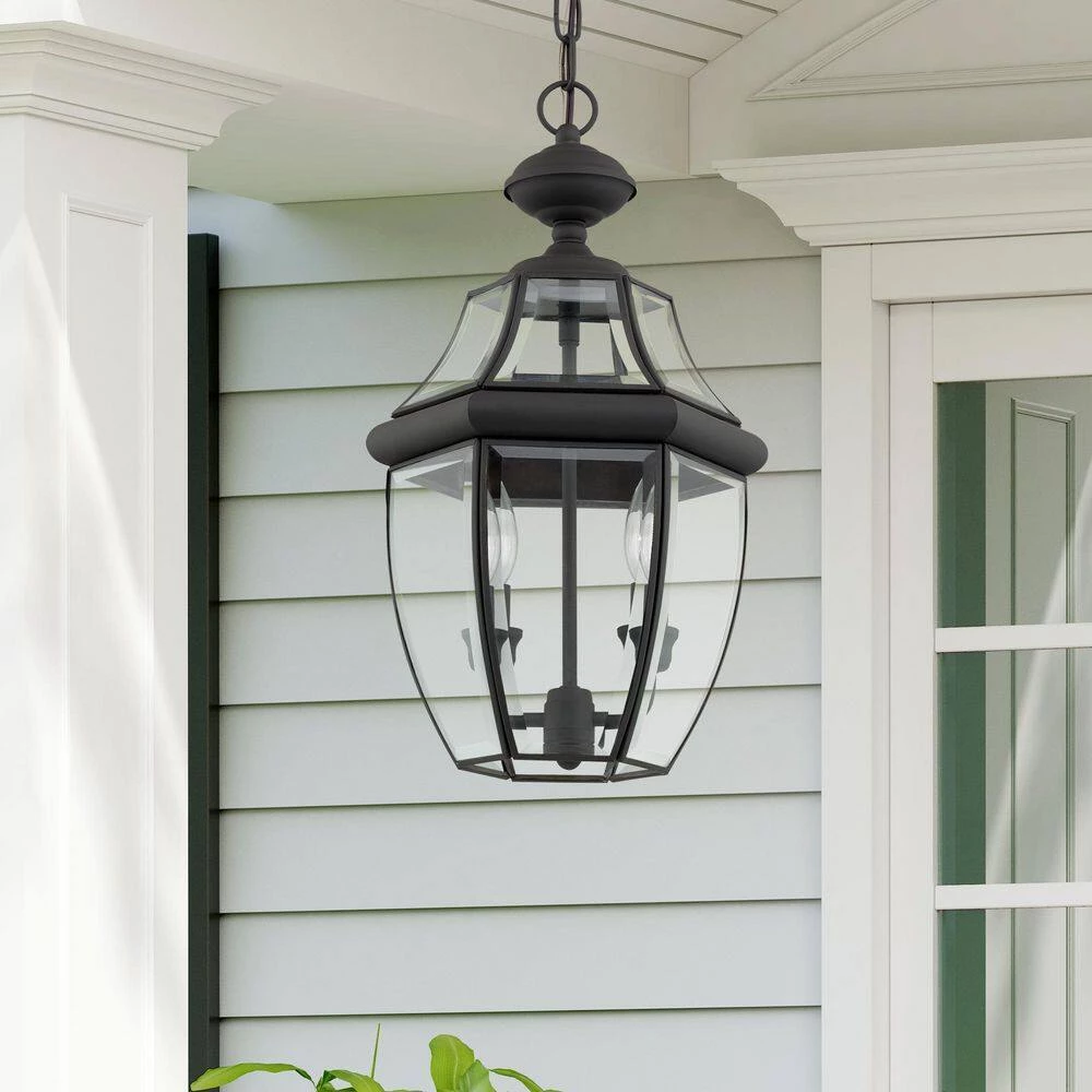 Monterey 2 Light Black Outdoor Pendant Lantern by Livex Lighting 2 Monterey 2 Light Black Outdoor Pendant Lantern by Livex Lighting - Image 2