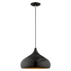 Metal Shade Mini Pendants 1 Light Shiny Black Mini Pendant by Livex Lighting