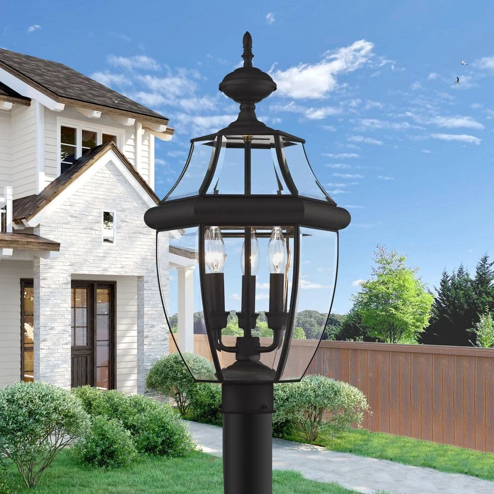 Monterey 3 Light Black Outdoor Post Top Lantern by Livex Lighting 5 Monterey 3 Light Black Outdoor Post Top Lantern by Livex Lighting - Image 5