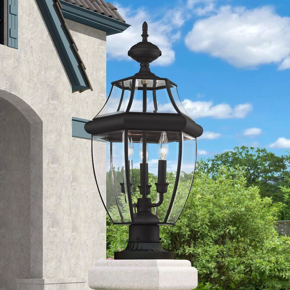 Monterey 3 Light Black Outdoor Post Top Lantern by Livex Lighting 4 Monterey 3 Light Black Outdoor Post Top Lantern by Livex Lighting - Image 4