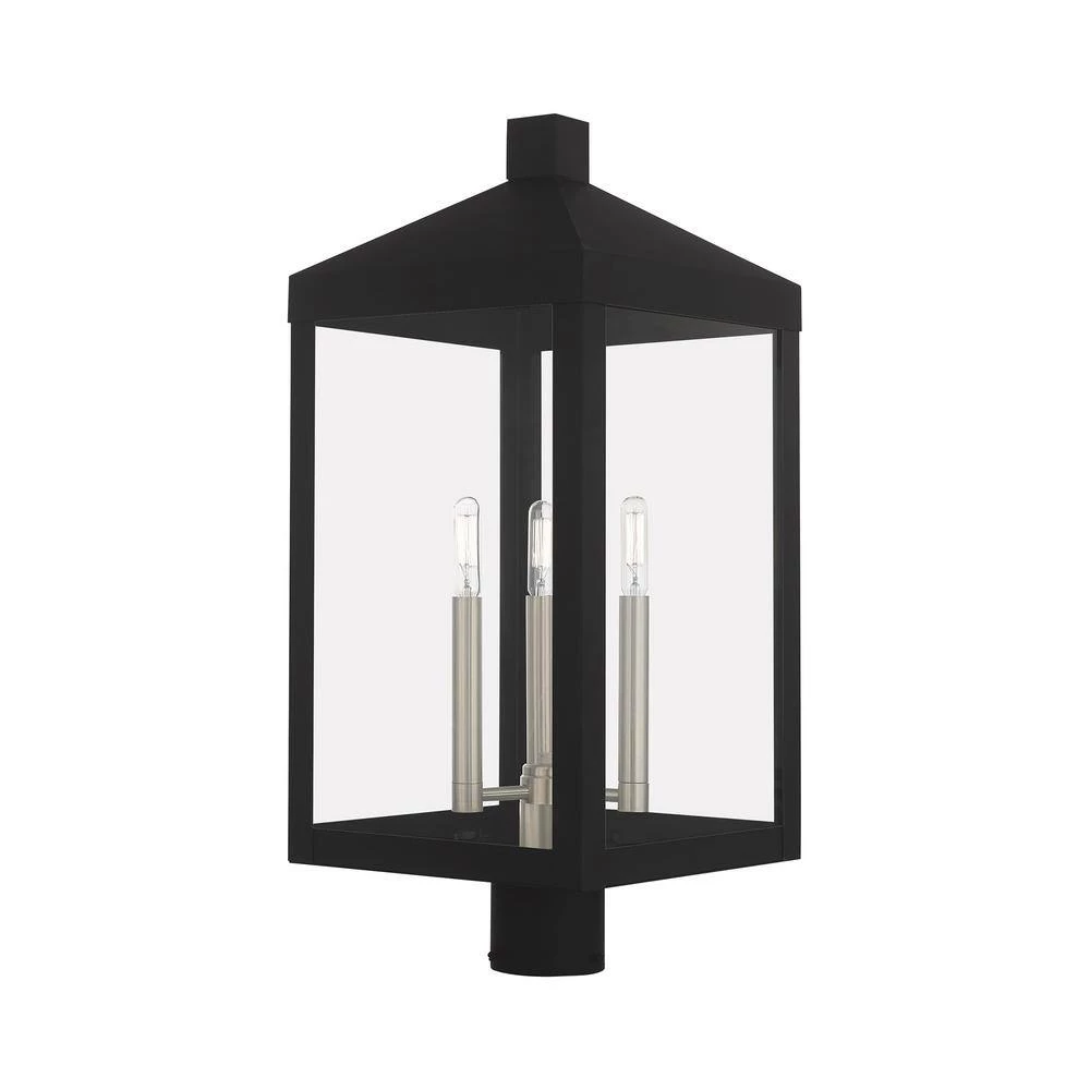 Nyack 3-Light Black Outdoor Post Top Lantern by Livex Lighting 8 Nyack 3-Light Black Outdoor Post Top Lantern by Livex Lighting - Image 8