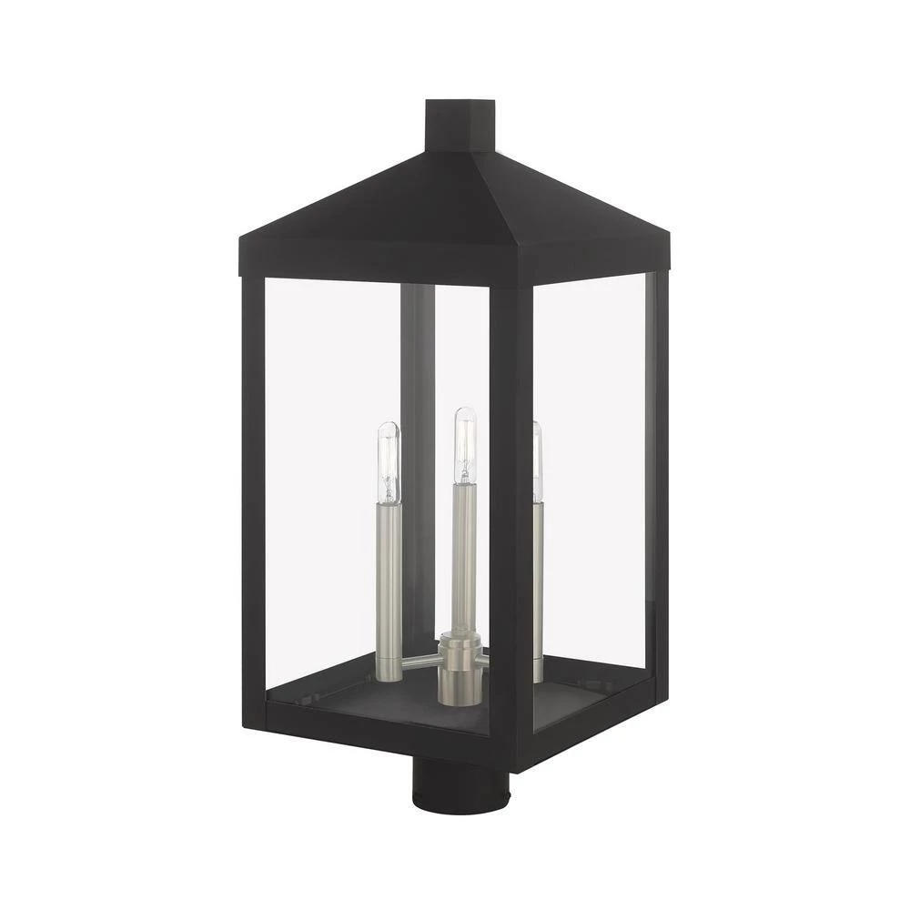 Nyack 3-Light Black Outdoor Post Top Lantern by Livex Lighting 6 Nyack 3-Light Black Outdoor Post Top Lantern by Livex Lighting - Image 6