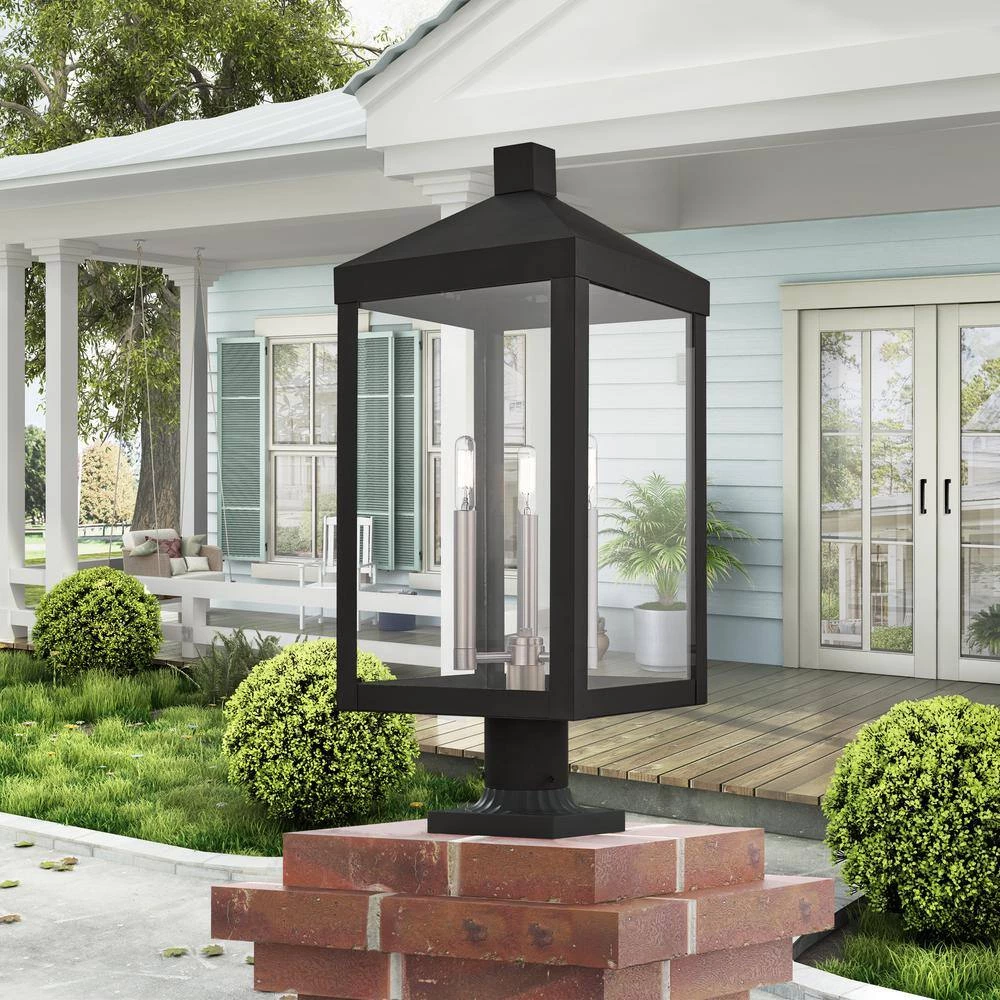 Nyack 3-Light Black Outdoor Post Top Lantern by Livex Lighting 2 Nyack 3-Light Black Outdoor Post Top Lantern by Livex Lighting - Image 2