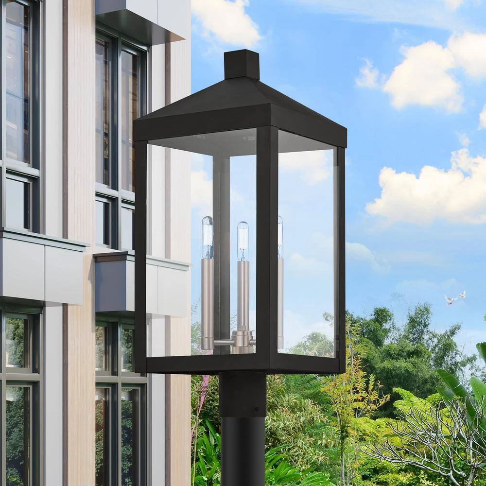 Nyack 3-Light Black Outdoor Post Top Lantern by Livex Lighting 9 Nyack 3-Light Black Outdoor Post Top Lantern by Livex Lighting - Image 9