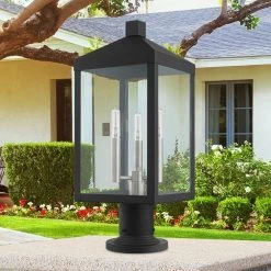 Nyack 3 Light Black with Brushed Nickel Cluster Outdoor Post Top Lantern by Livex Lighting -Livex Lighting shop black livex lighting post light sets 20592 04 1d 1000