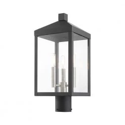 Nyack 3 Light Black with Brushed Nickel Cluster Outdoor Post Top Lantern by Livex Lighting -Livex Lighting shop black livex lighting post light sets 20592 04 1f 1000
