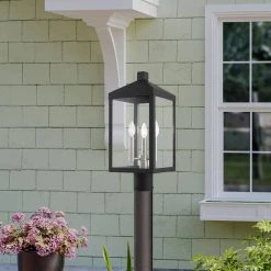 Nyack 3 Light Black with Brushed Nickel Cluster Outdoor Post Top Lantern by Livex Lighting -Livex Lighting shop black livex lighting post light sets 20592 04 40 1000