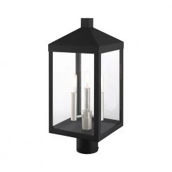 Nyack 3 Light Black with Brushed Nickel Cluster Outdoor Post Top Lantern by Livex Lighting -Livex Lighting shop black livex lighting post light sets 20592 04 44 1000