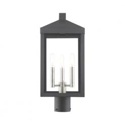 Nyack 3 Light Black with Brushed Nickel Cluster Outdoor Post Top Lantern by Livex Lighting -Livex Lighting shop black livex lighting post light sets 20592 04 4f 1000