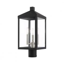 Nyack 3 Light Black with Brushed Nickel Cluster Outdoor Post Top Lantern by Livex Lighting