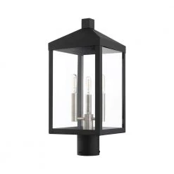 Nyack 3 Light Black with Brushed Nickel Cluster Outdoor Post Top Lantern by Livex Lighting -Livex Lighting shop black livex lighting post light sets 20592 04 c3 1000